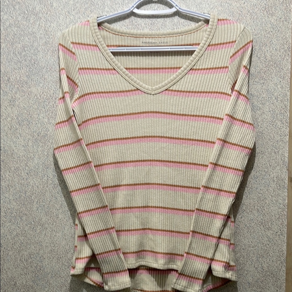 ⭐️ American EagleStriped V-Neck Ribbed Sweater